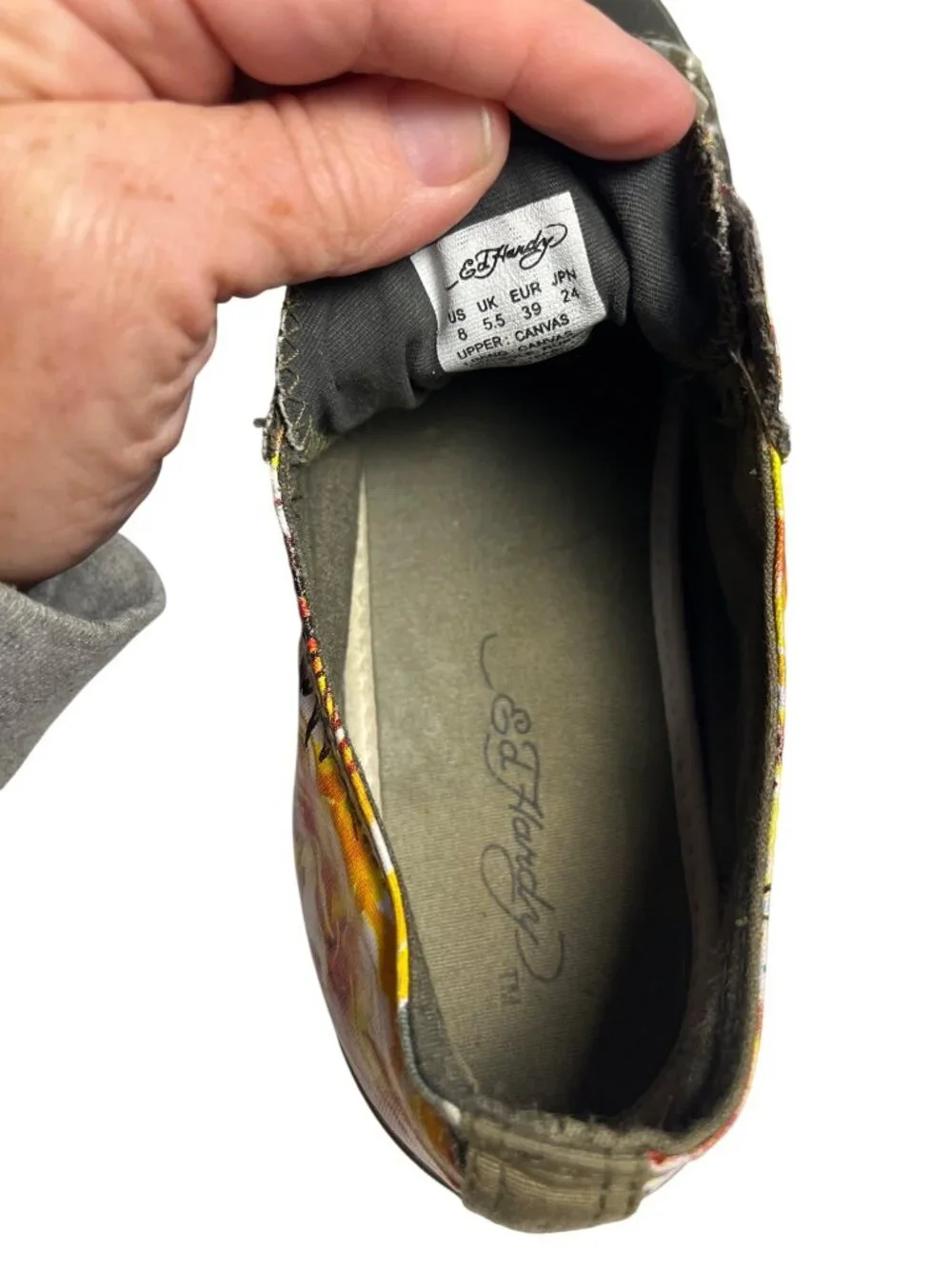 VTG Y2K Ed Hardy Tiger Tattoo Canvas Slip-On laceless Sneakers Mens 8 Womens 10